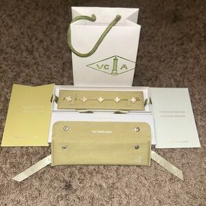 Van Cleef & Arpels 18k Gold And White Pearl 5-Flower Bracelet